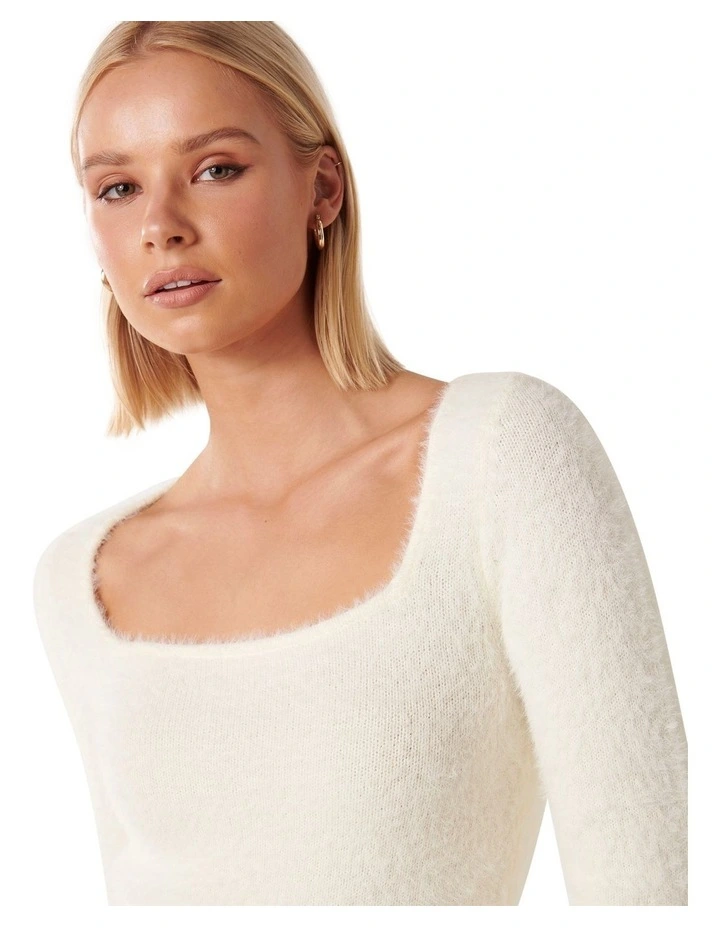 Kendall Square Neck Knit Jumper in Cream image 4