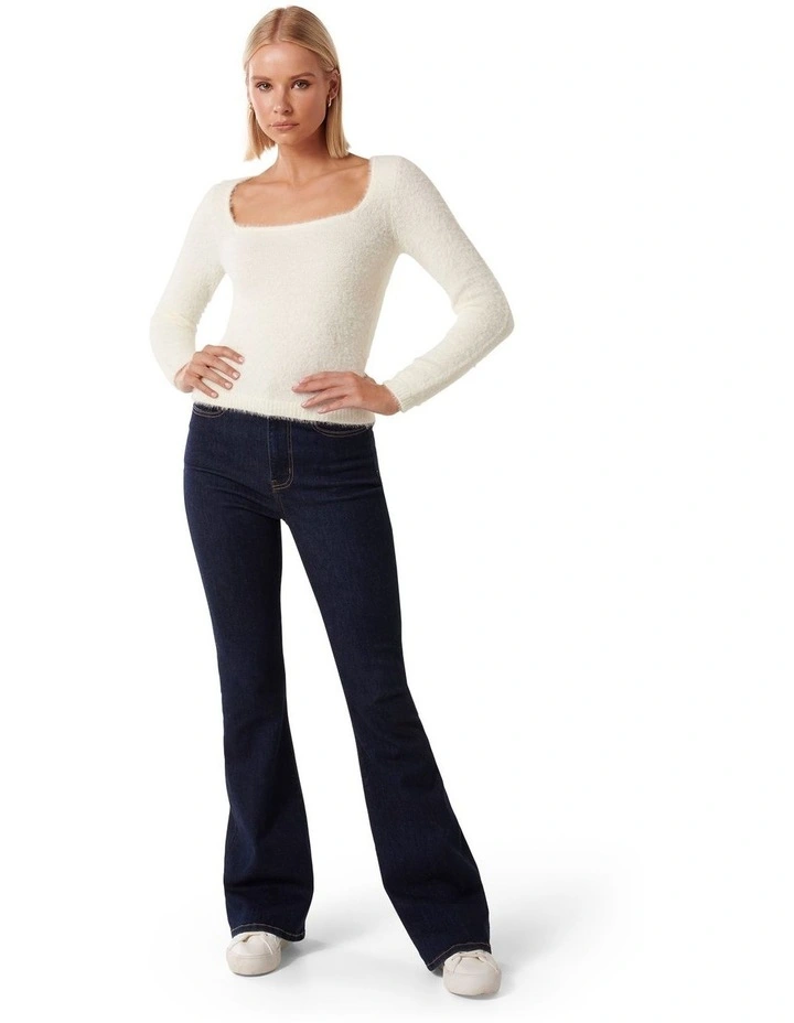 Kendall Square Neck Knit Jumper in Cream image 5