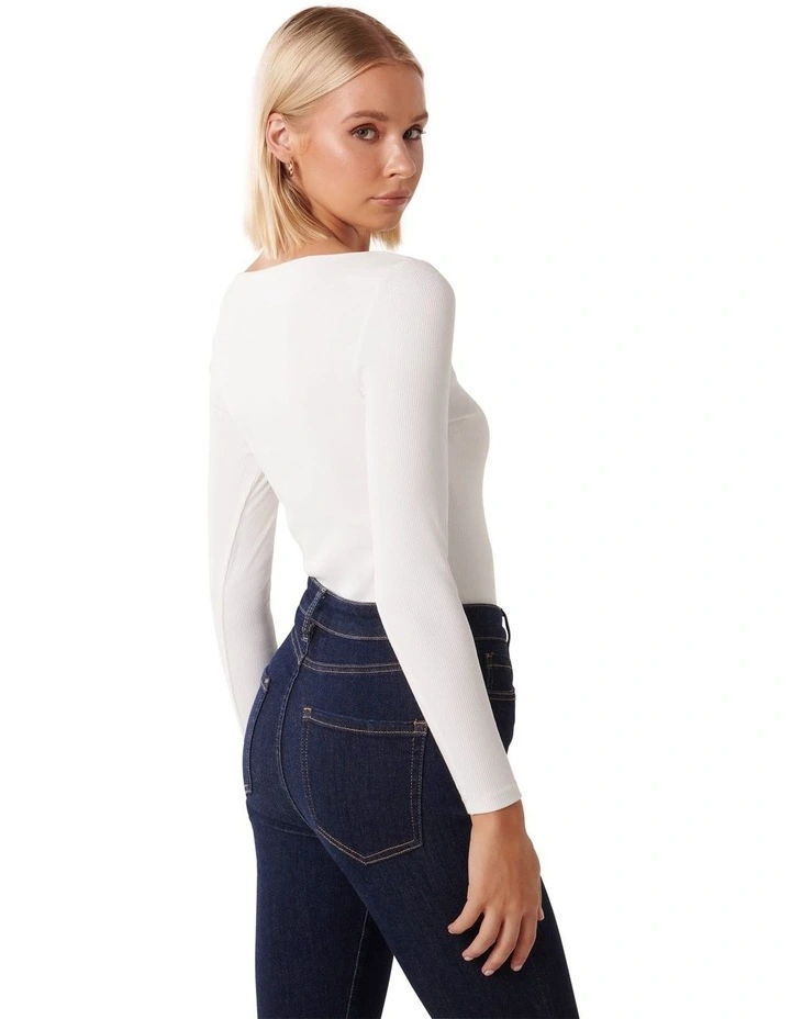 Brie Boat Neck Long Sleeve Top in White image 2