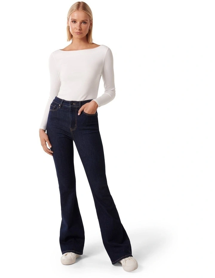 Brie Boat Neck Long Sleeve Top in White image 5