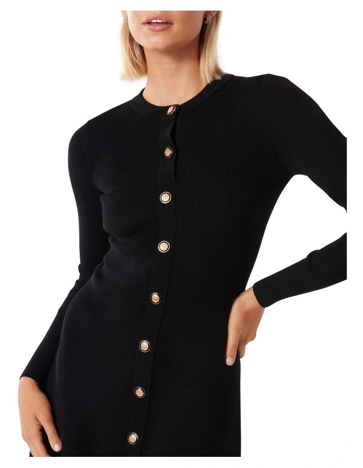 Jolie Button Through Mini Knit Dress in Black image 4