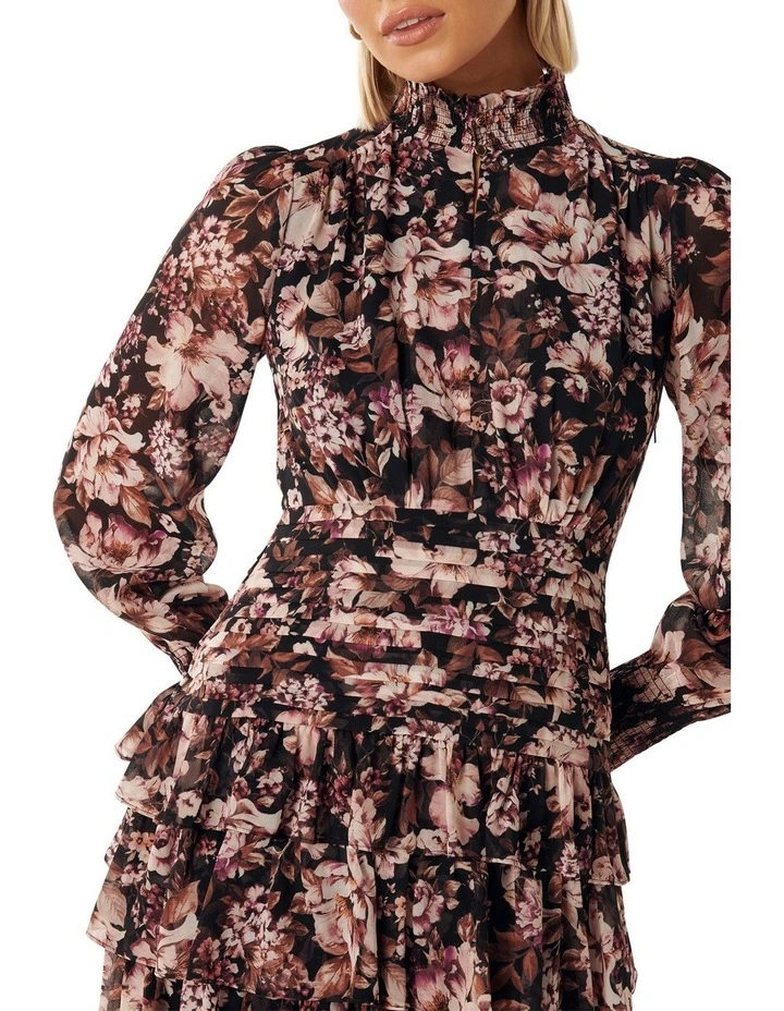 Imogen Printed Ruffle Mini Dress in Black Multi image 4