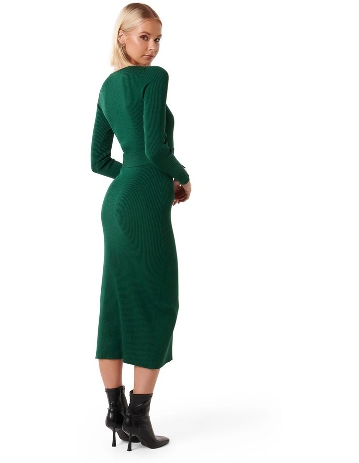 Hallie Crew Neck Midi Knit Dress in Green image 2