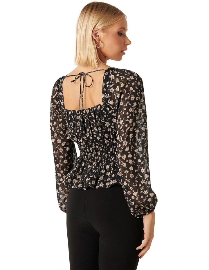 Madeline Blouson Sleeve Jacquard Blouse in Black Multi image 2
