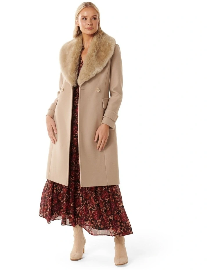 Luella Faux Fur Collar Coat in Brown image 1