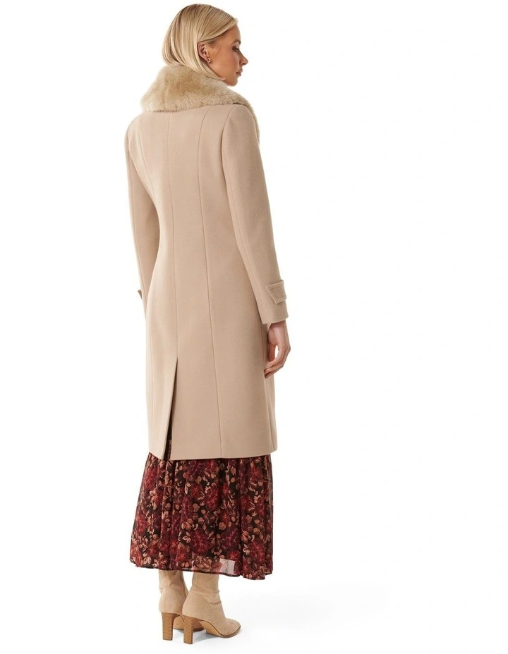 Luella Faux Fur Collar Coat in Brown image 2