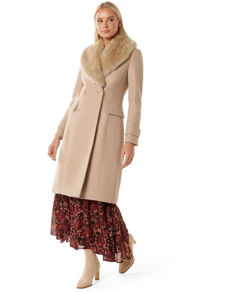 Luella Faux Fur Collar Coat in Brown image 3