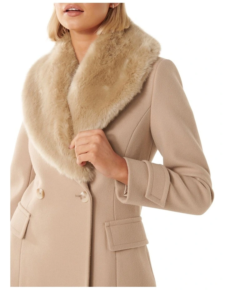 Luella Faux Fur Collar Coat in Brown image 4