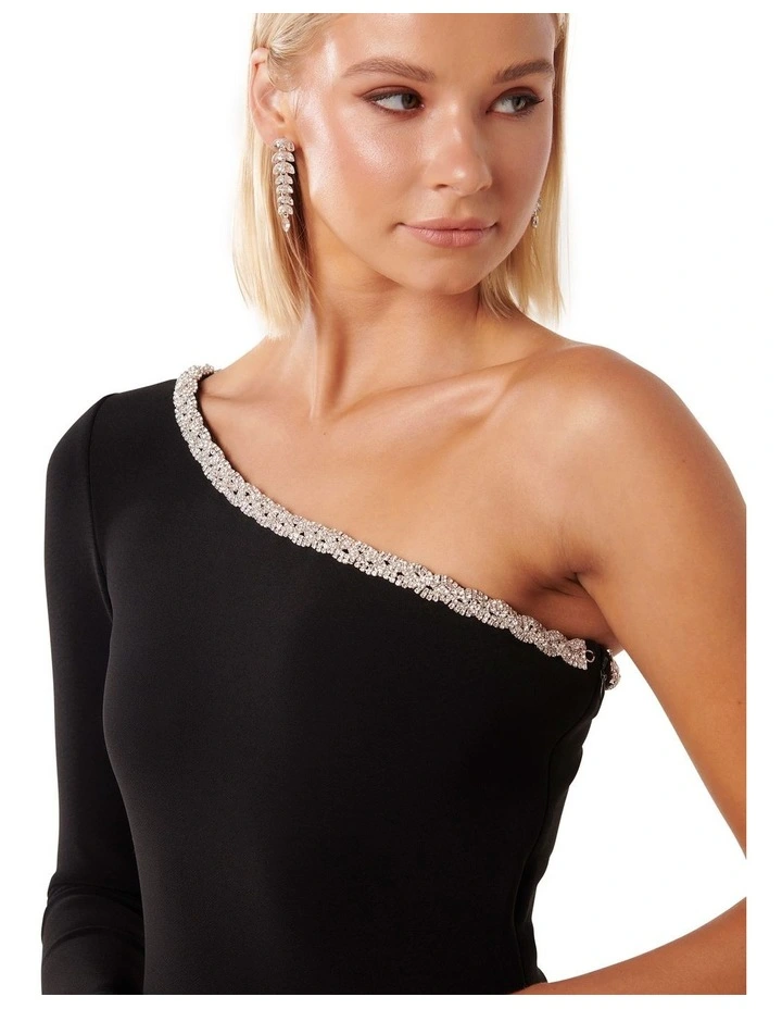 Forever New Monique One Shoulder Trim Bodycon Dress in Black MYER