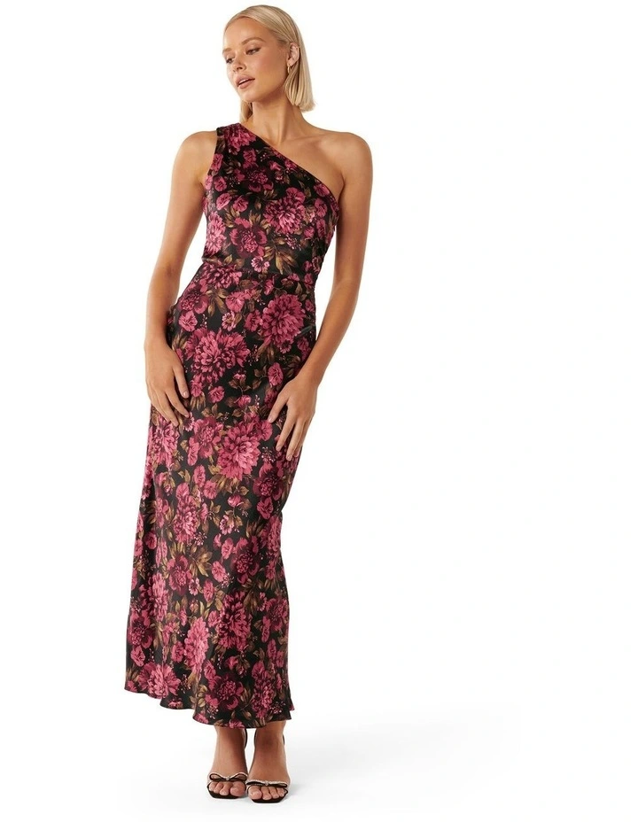 Cooper Asymmetrical Satin Midi in Black Multi image 1
