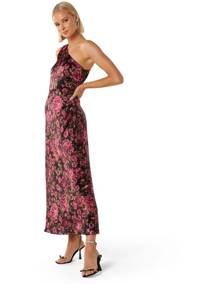 Cooper Asymmetrical Satin Midi in Black Multi image 3