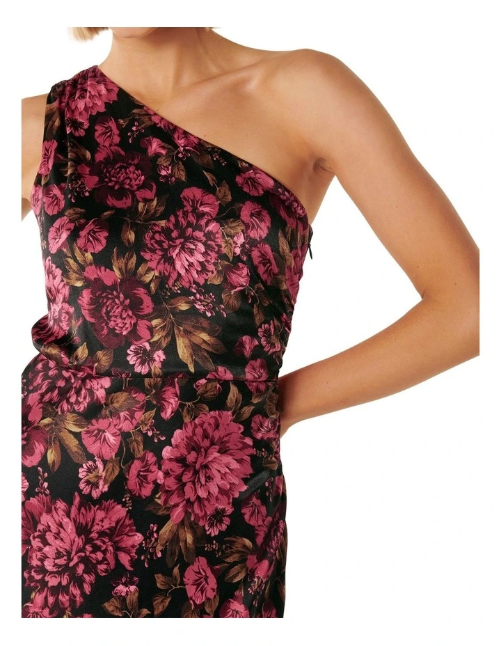 Cooper Asymmetrical Satin Midi in Black Multi image 4