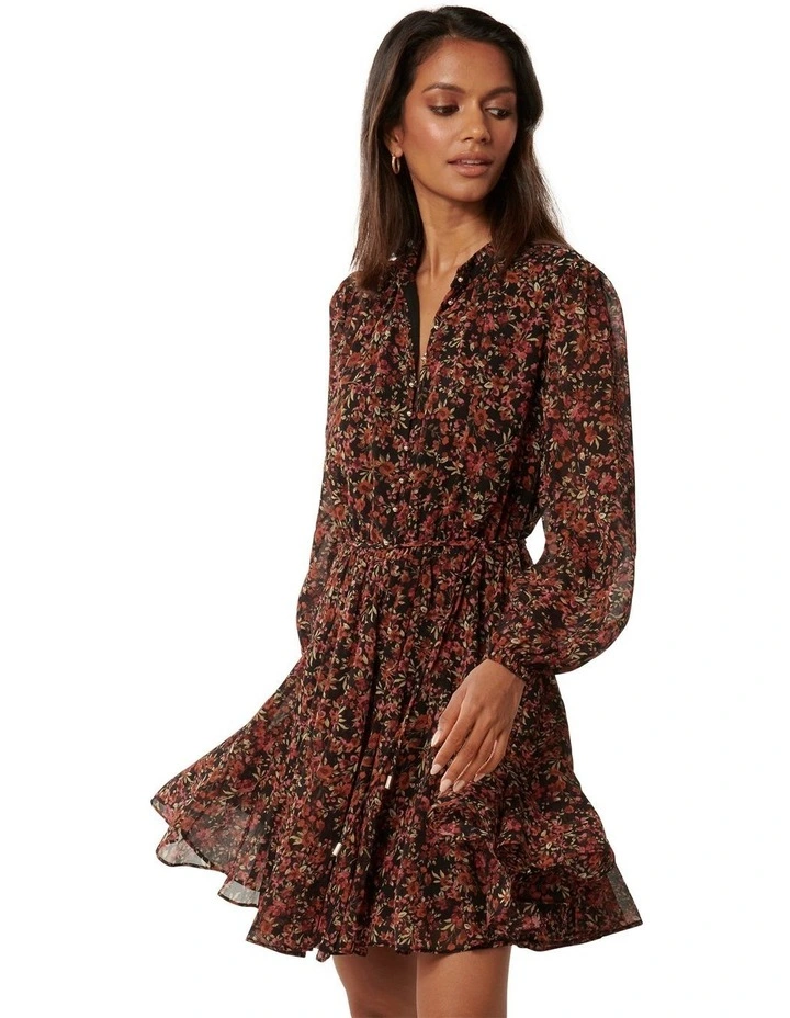 Kaycee Button Mini Dress in Black Multi image 1