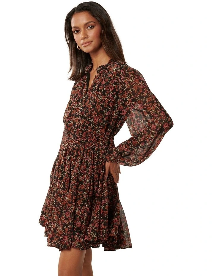 Kaycee Button Mini Dress in Black Multi image 3