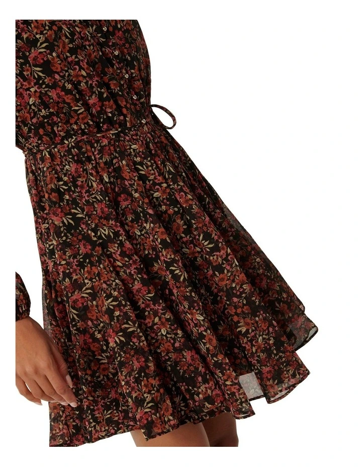 Kaycee Button Mini Dress in Black Multi image 4