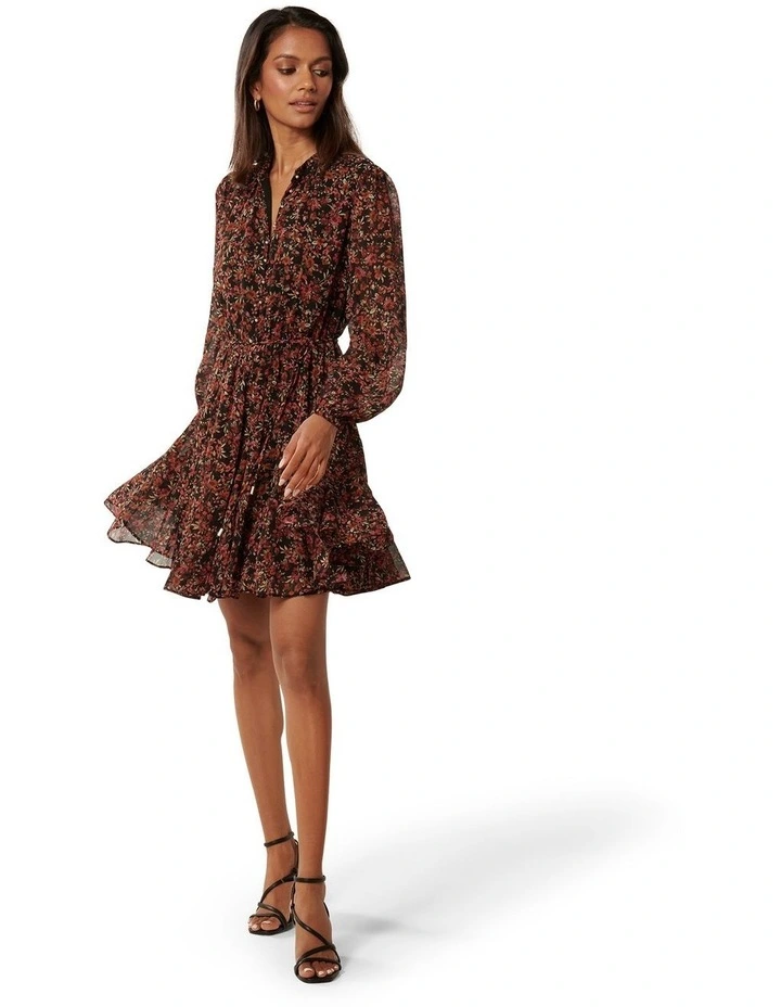 Kaycee Button Mini Dress in Black Multi image 5