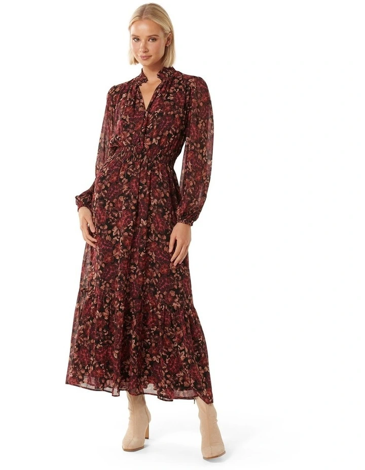 Kennedy Shirred Collar Midi Dress in Red Multi image 1