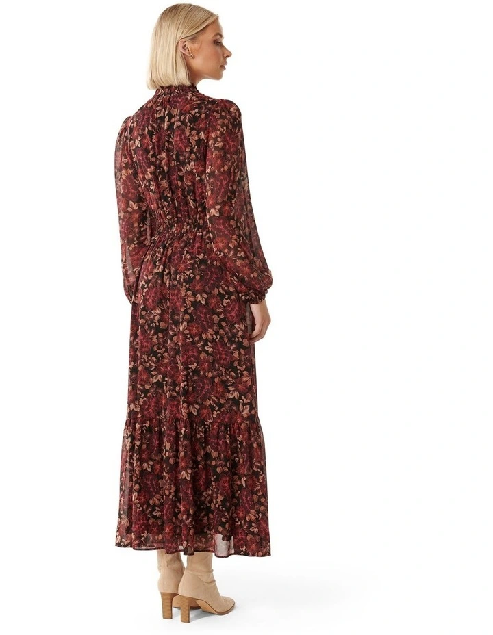 Kennedy Shirred Collar Midi Dress in Red Multi image 2