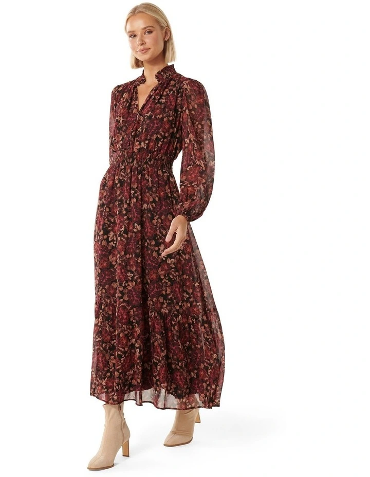 Kennedy Shirred Collar Midi Dress in Red Multi image 3