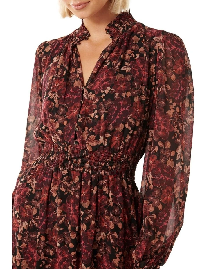 Kennedy Shirred Collar Midi Dress in Red Multi image 4