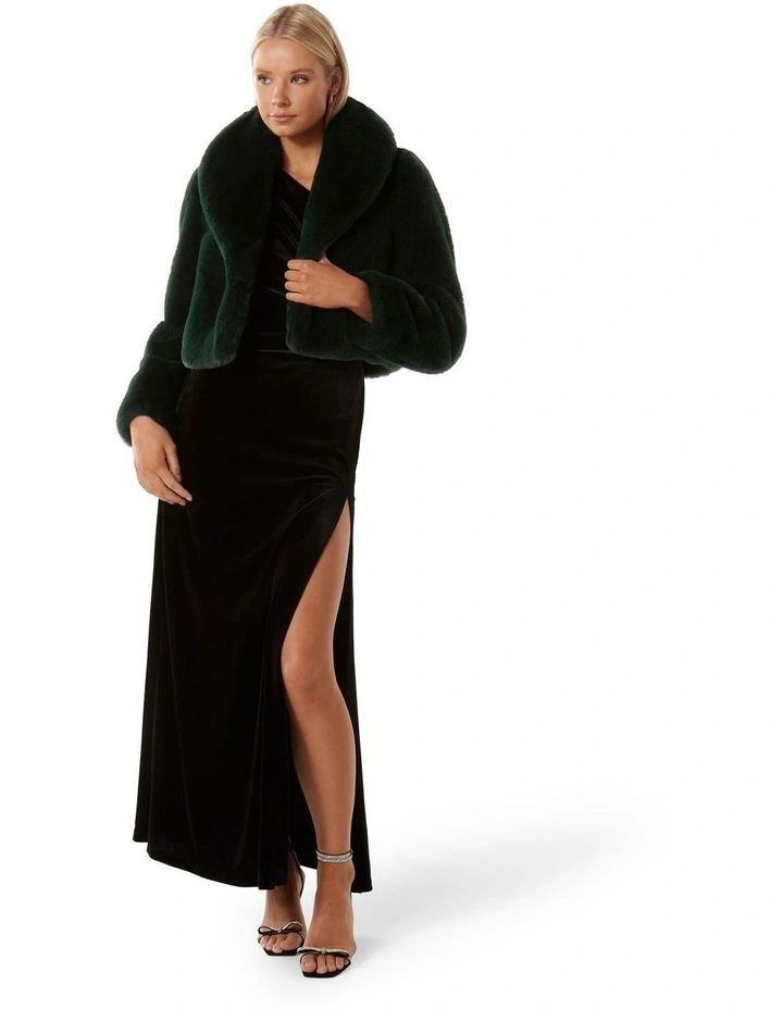 Amera Crop Faux Fur Coat in Green image 5