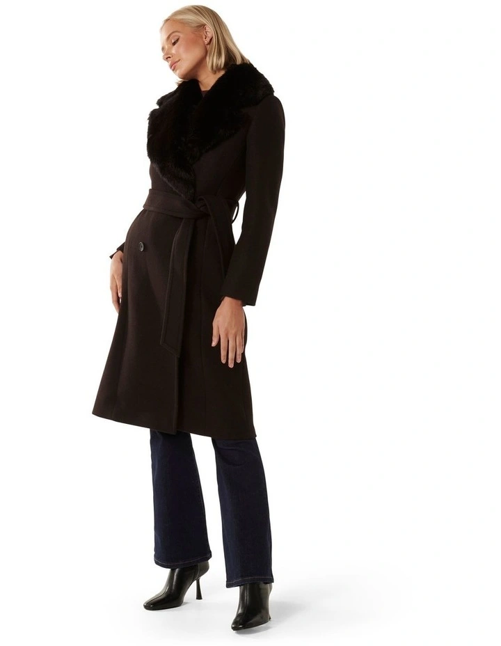 Forever New Nicole Fur Collar Coat in Black | MYER