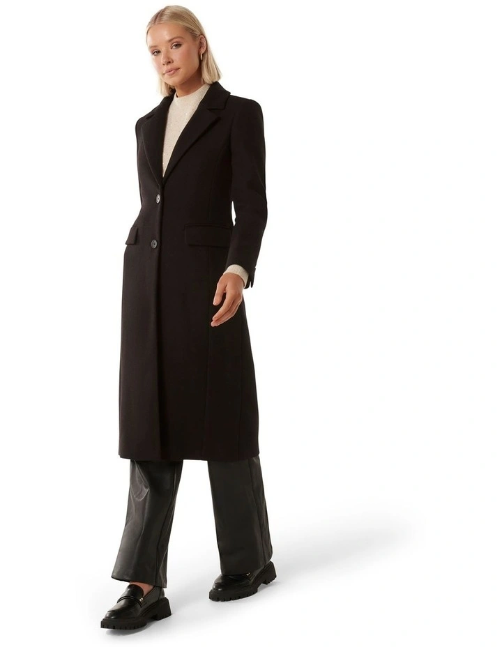 Baxter Single Breasted Longline Coat in Black image 3