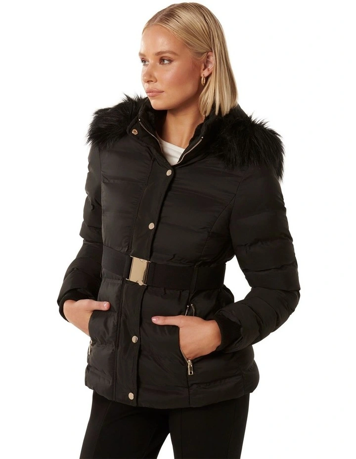 Coco Belted Puffer Jacket in Black image 3