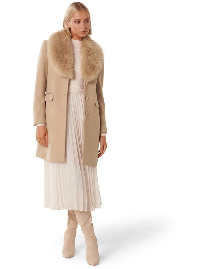 Lucinda Short Fur Collar Coat in Camel image 1