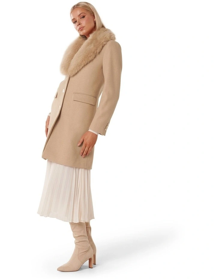 Lucinda Short Fur Collar Coat in Camel image 3