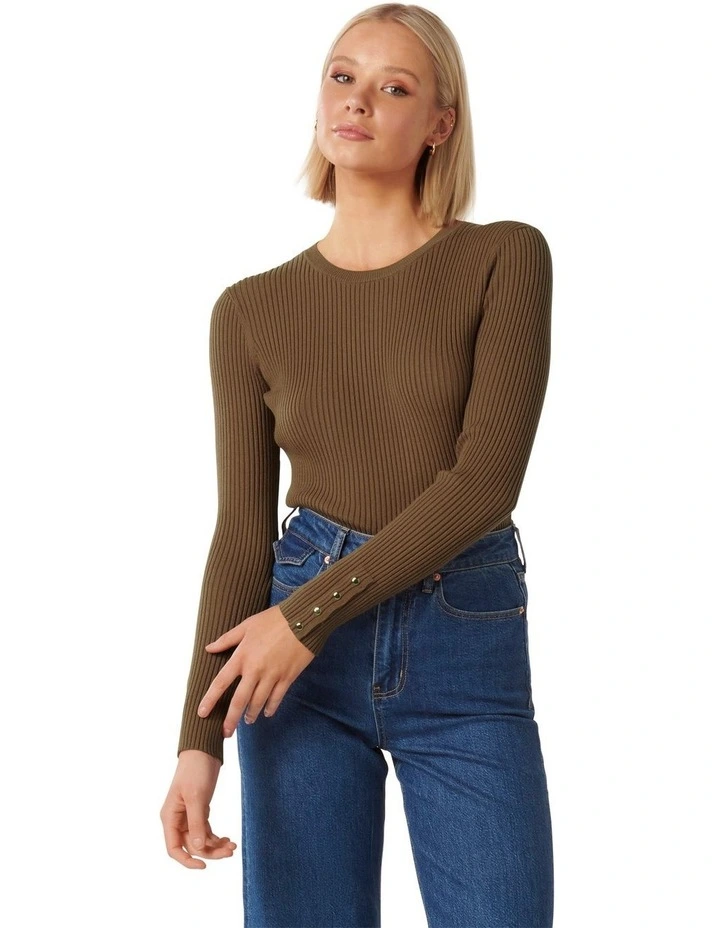 Sienna Layering Rib Knit Top in Brown image 1