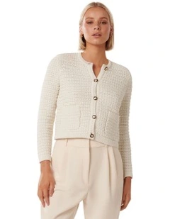 Chloe Textured Knit Cardigan in Cream