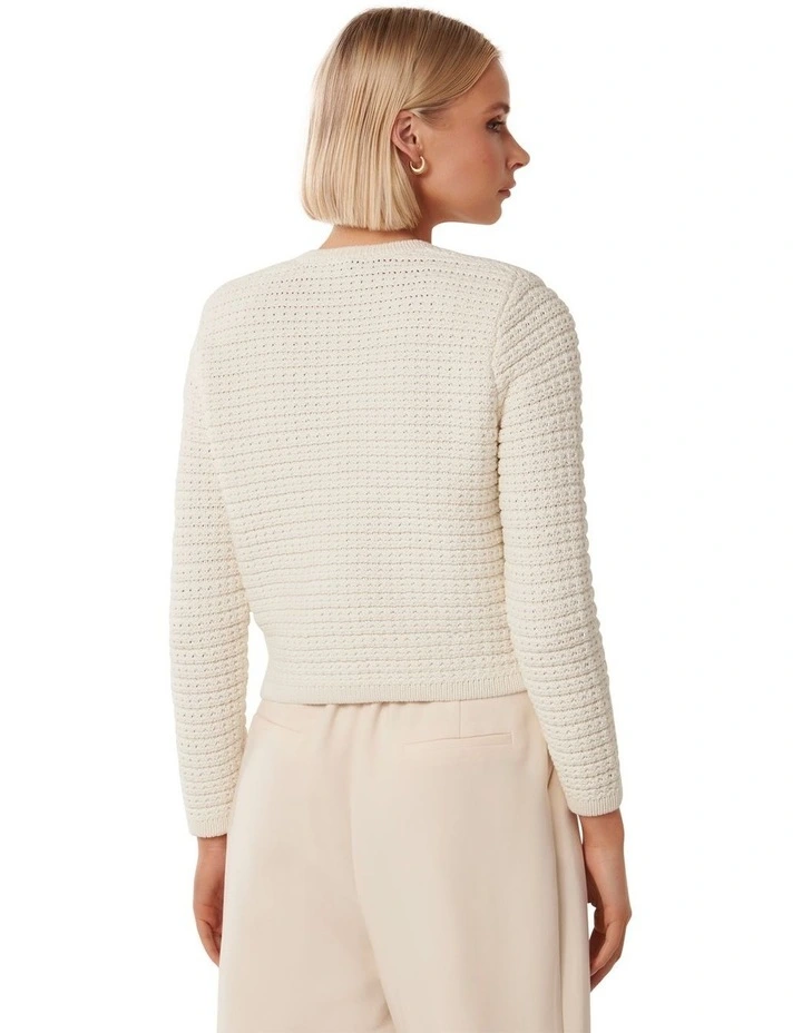 Chloe Textured Knit Cardigan in Cream image 2