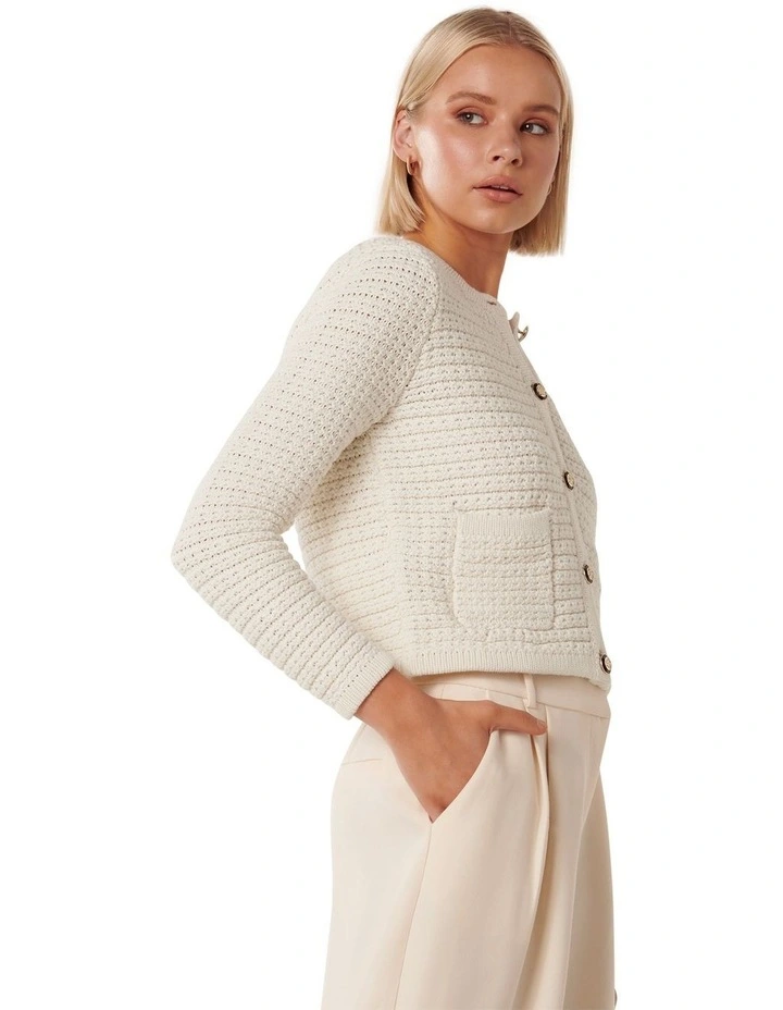 Chloe Textured Knit Cardigan in Cream image 3
