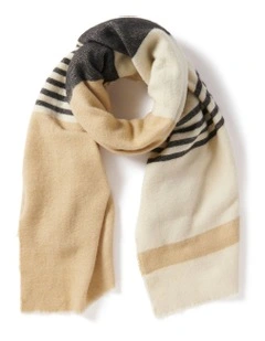 Dylan Large Stripe Scarf in Camel/Ivory/Black