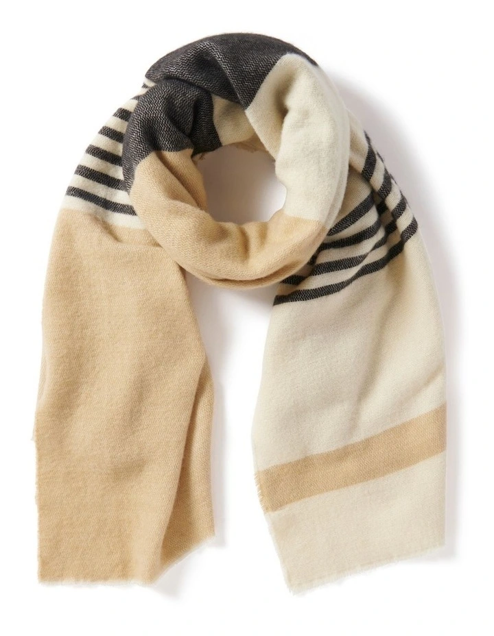 Dylan Large Stripe Scarf in Camel/Ivory/Black image 1