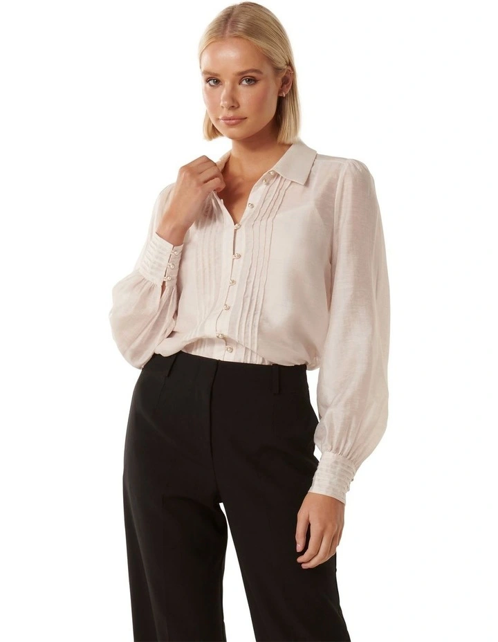 Hazel Pearl Button Pintuck Shirt in Cream image 1