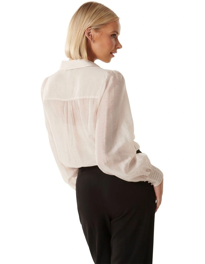 Hazel Pearl Button Pintuck Shirt in Cream image 2
