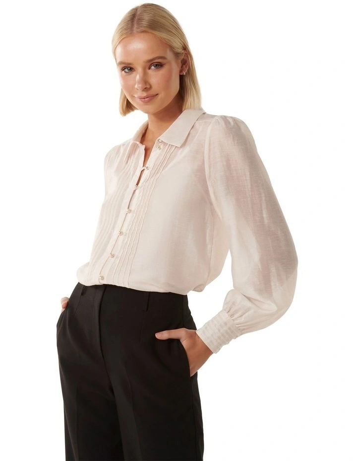 Hazel Pearl Button Pintuck Shirt in Cream image 3