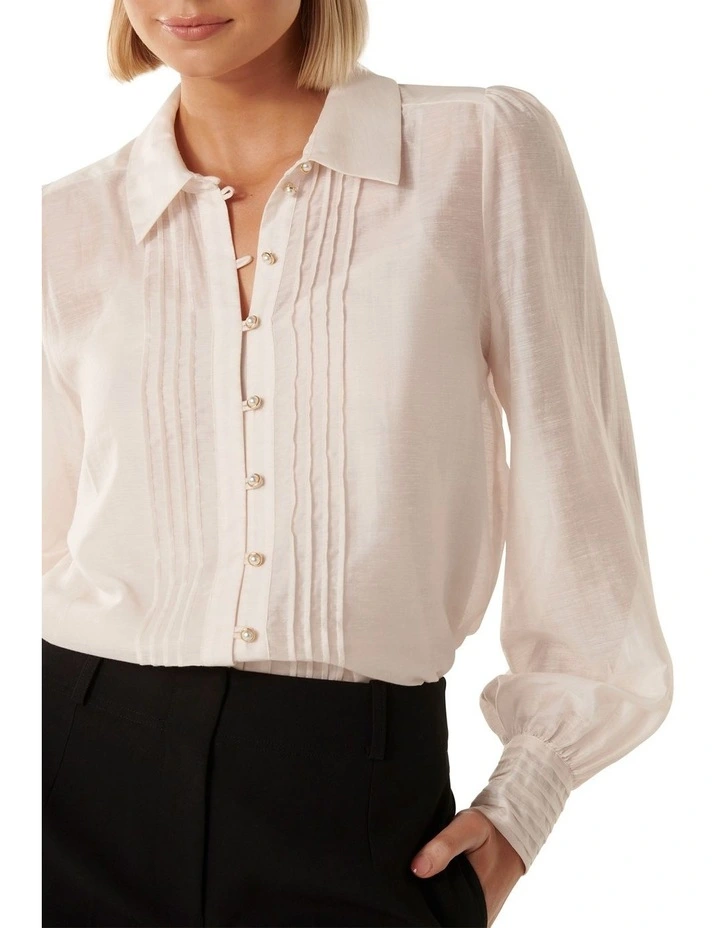 Hazel Pearl Button Pintuck Shirt in Cream image 4