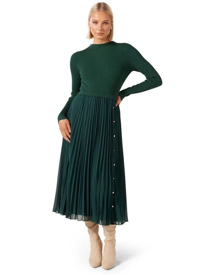Paloma Woven Mix Knit Dress in Green
