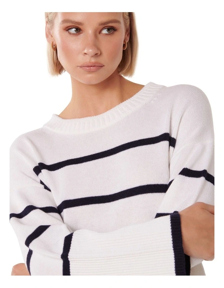 Bianca Relaxed Longline Crew Neck Jumper in Navy/Cream Stripe image 4