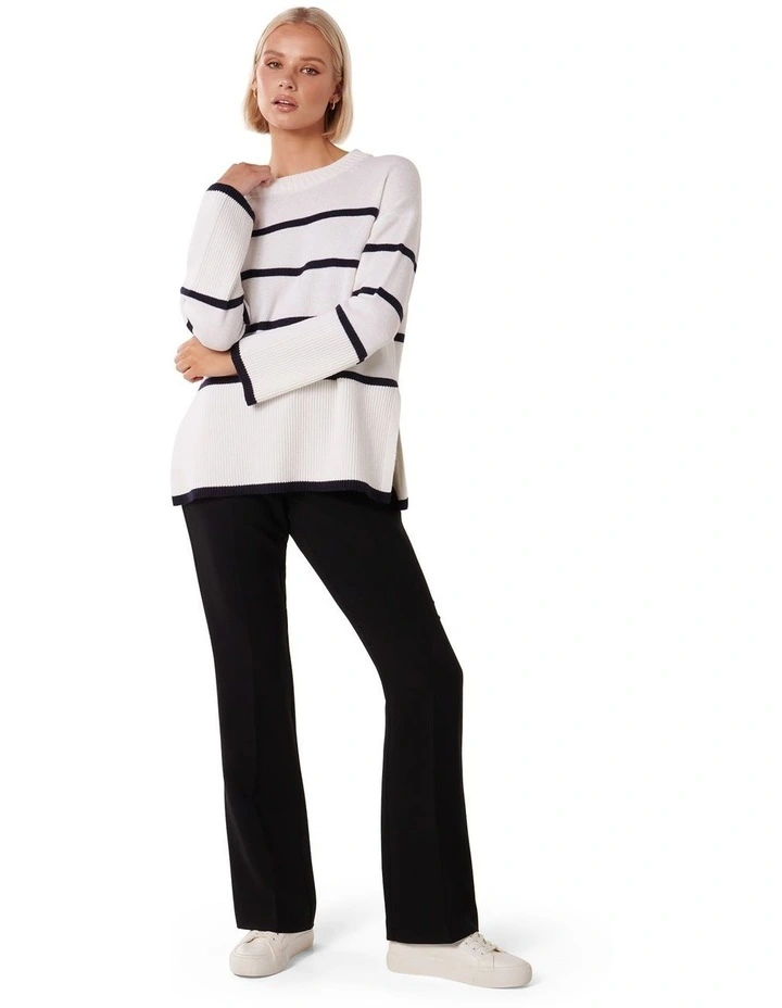 Bianca Relaxed Longline Crew Neck Jumper in Navy/Cream Stripe image 5
