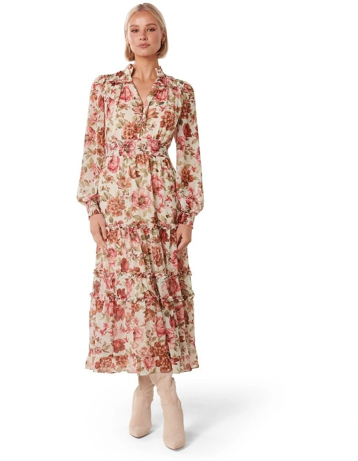 Gabrielle Long Sleeved Midi Dress in Coral image 1