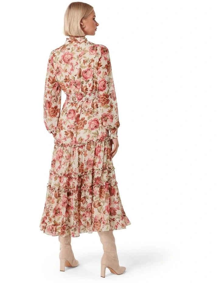 Gabrielle Long Sleeved Midi Dress in Coral image 2