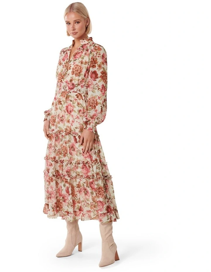 Gabrielle Long Sleeved Midi Dress in Coral image 3