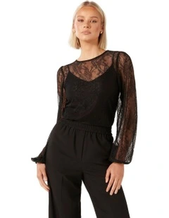 Alexis Round Neck Lace Top in Black