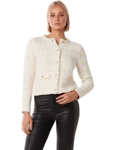 Amy Textured Knit Cardigan in Cream