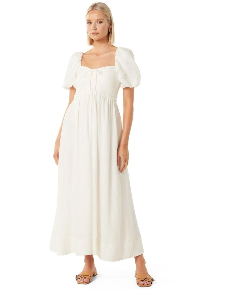 Destiny Ruched Bodice Midi Dress in White image 1