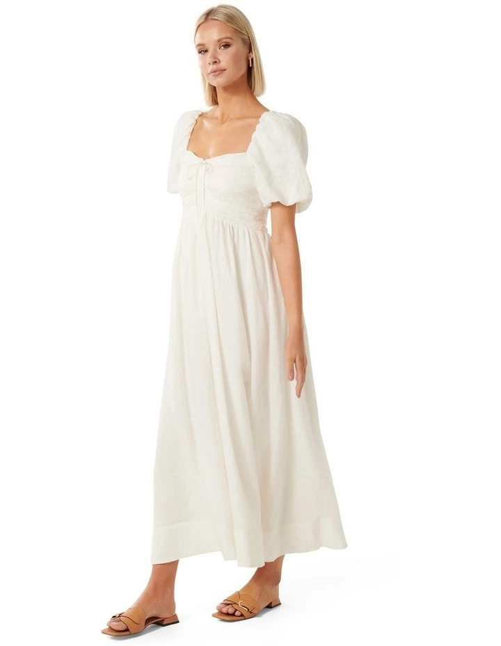 Destiny Ruched Bodice Midi Dress in White image 3